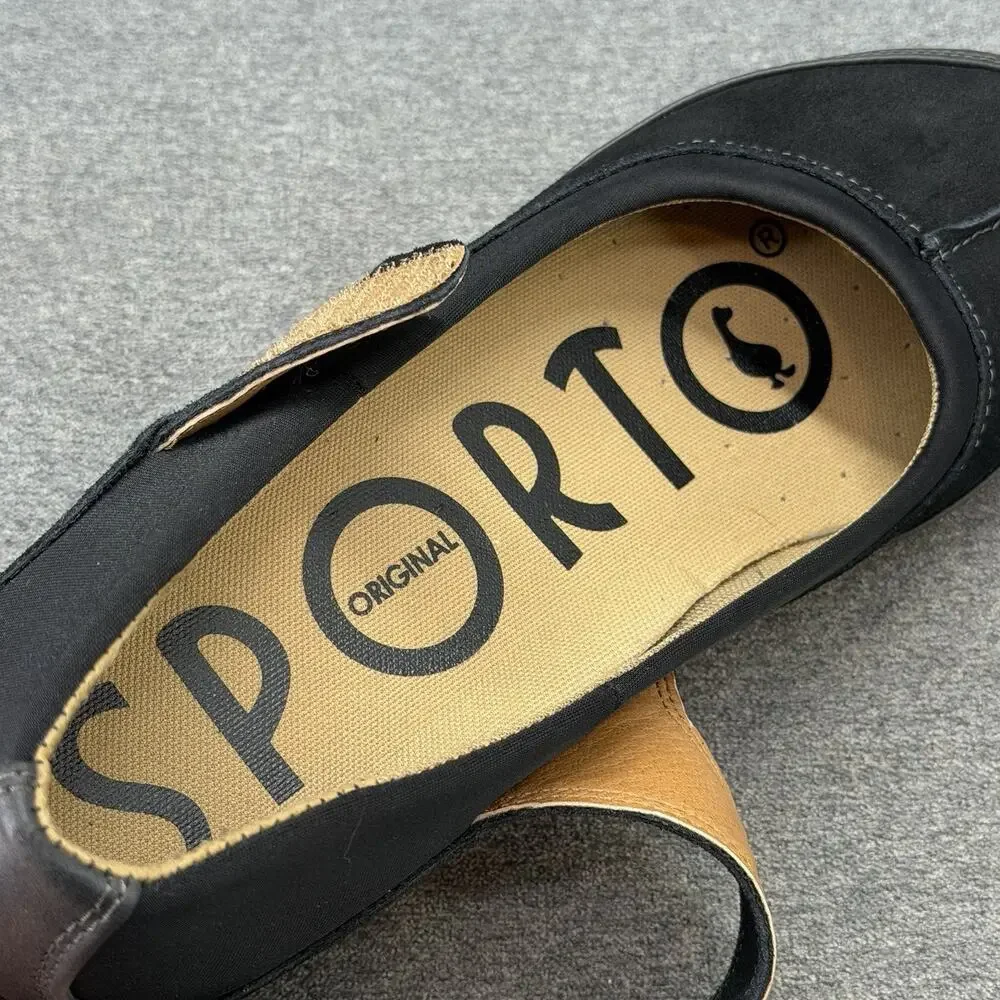 Sporto Jenna Black Leather Mary Jane Shoes Size 9.5 Comfort Sporty Flats
